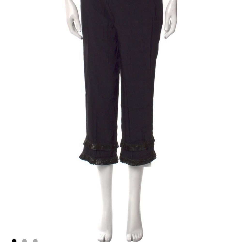 STAUD Black Cropped Pants with Ruffle Hem
